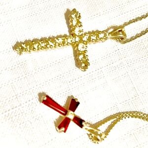 Rhinestone & Ruby Crosses w sterling silver chains